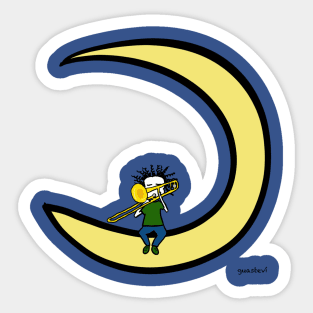 Moon and trombonist Sticker